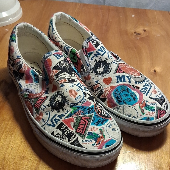 Vans Mash Up Sticker Slip Ons Women's Size 8 Men's Size 6.5 - Picture 1 of 10